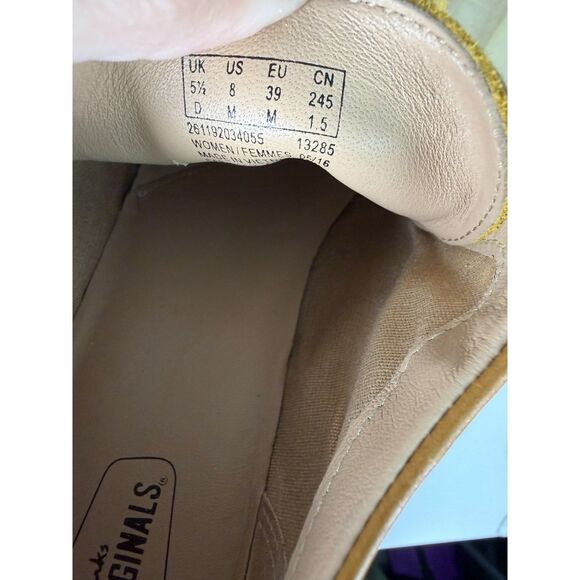 Clarks Originals Phenia Strand Lace Up Mustard Brown Leather Heeled Loafer 8 - Picture 8 of 9